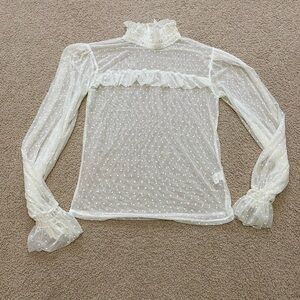 Willow Sheer Ivory Dot Ruffle High-Neck Blouse